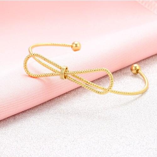 Simple bowknot open bangle elegant fine adjustable cuff bracelet for Women Girls Party fashion gift