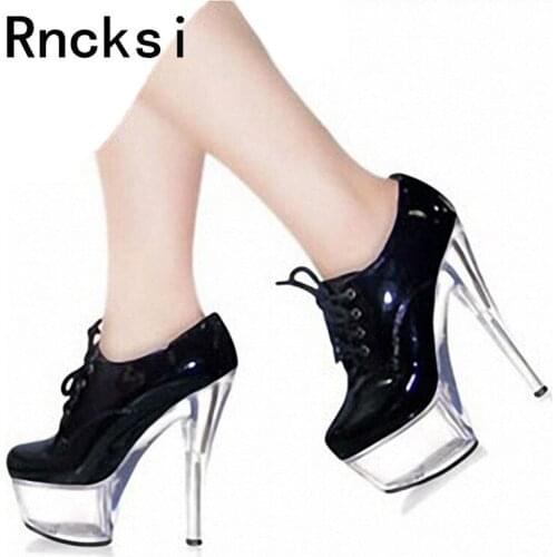 Rncksi Lace Up Spring Sexy Women Night Club Party Pole Dance Pumps Wedding Shoes 17cm High Heel Platform Pumps