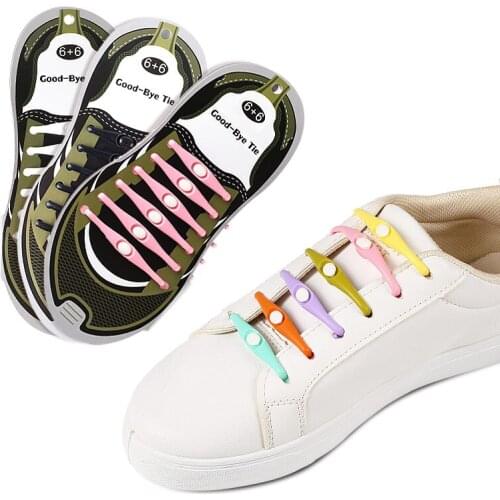 12PCS/Lot Silicone Elastic Shoelaces Creative Lazy No Tie Shoelace Lacing Kids Adult Sneakers Shoe Lace Elastic Silicone No tie