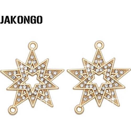 JAKONGO Gold Color Crystal Star Charm Connector for Jewelry Making European Bracelet Jewelry Findings Accessories 24x30mm