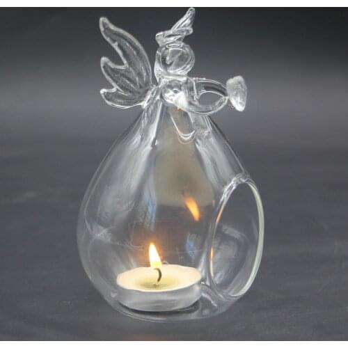 Angel Glass Crystal Hanging Tea Light Transparent Candle Holder Wedding Bar Party Outdoor Candlestick Home Garden Decoration