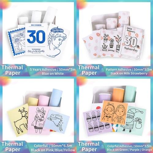 Sticker Thermal Paper for Phomemo Mini Thermal T02 Printer Labels Sticky Fit DIY Bullet Journal Photo Texts Study Notes Printing