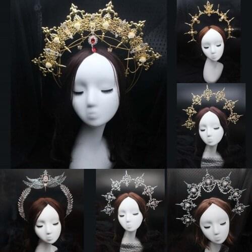 Gothic Lolita Tiara Crown Headband DIY Material Package Halloween Vintage Sun Goddess Baroque Halo Headpiece Parts
