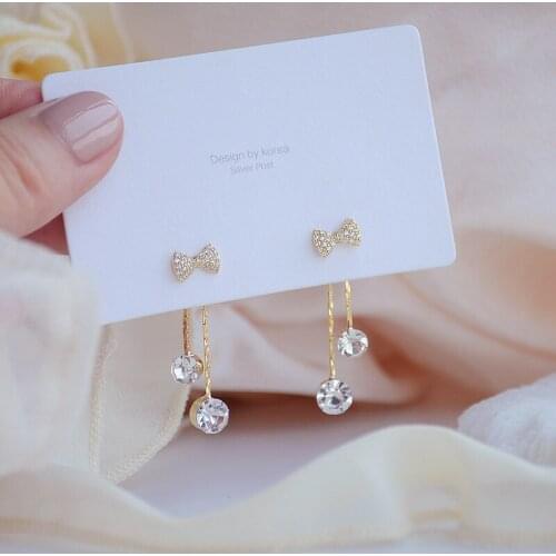 Korea New Design Fashion Jewelry A Two-wear Rhinestone Bowknot Tassel Earrings for Woman Holiday Daily Elegant Earring