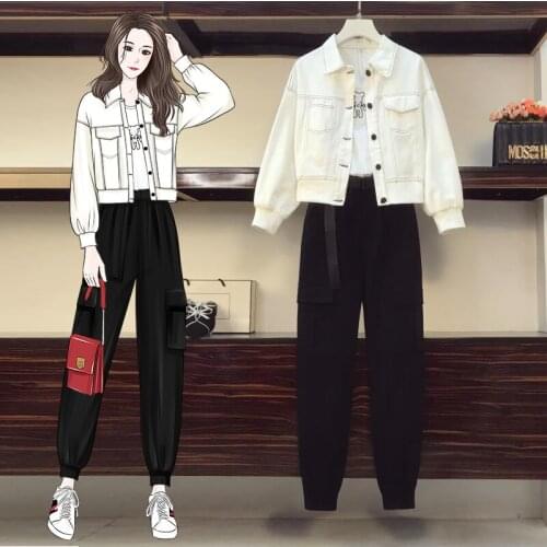 A large number of spot 2021 spring new large fat mm foreign style denim coat fashion overalls three piece 8310