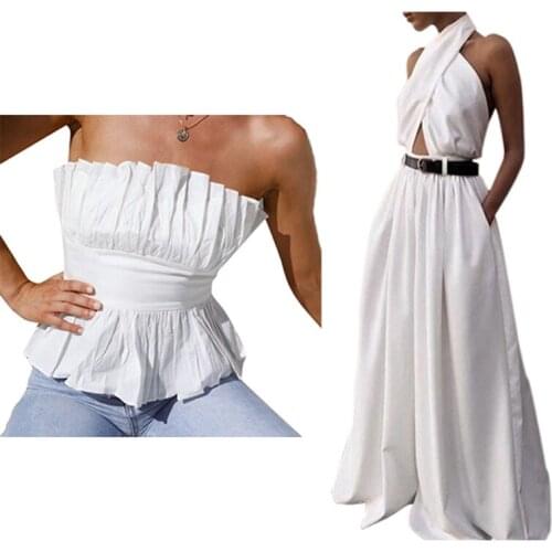 Backless Slim Bottoming Tube Top Vest White L & Womens Jumpsuit Sexy Sleeveless Halter Jumpsuit White S Without Belt