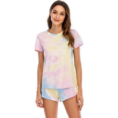 2020 Women 2Pcs Summer Tie-dye Pajama Sets Hot Comfortable Soft Breathable Short Sleeve Pyjama Homewear Nice Sleepwear Nightgown