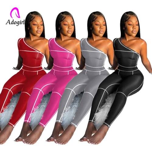 Tracksuit Women 2 Piece Set One Shoulder Short Sleeve Crop Top + Skinny Jogging Pants Fitness Solid Jogger Set Sporty Activewear