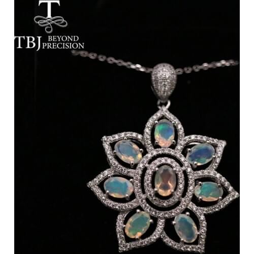 TBJ ,100% Natural Opal pendant oval 4*6mm 3.5ct Flower shape real gemstone fine jewelry 925 sterling silver for women party