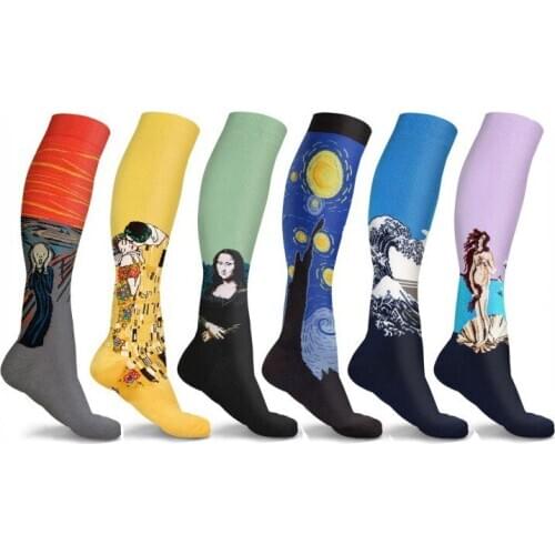 1 Pair Compression Socks for Men and Women 20-30 mmHg Compression Stockings (Famous Painting, Small/Medium, Large/X-Large)