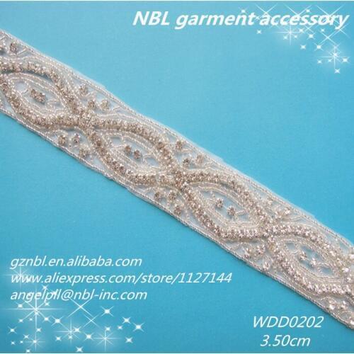 10 yards) wholesale bridal beaded rhinestone applique trim iron on for wedding dress WDD0202