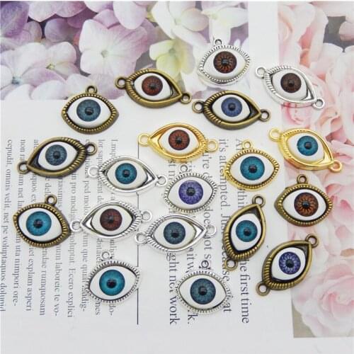 Julie Wang 10PCS Human Eyes Charms Random Mixed Alloy Demon Evil Eye Connector Pendant Bracelet Jewelry Making Accessory