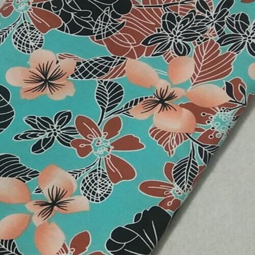 100% Plain Cotton Poplin Peacock Blue Blooming Flowers Printed Cotton Poplin Fabric 50x110cm Floral Fabric Patchwork