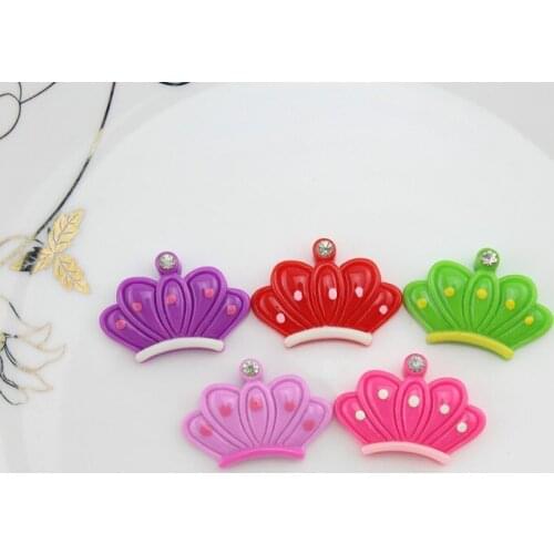 100pcs Crown with Rhinestone Resin medium Deco colorful cabochons Flatbacks charms pendant Kawaii big princess kitsch