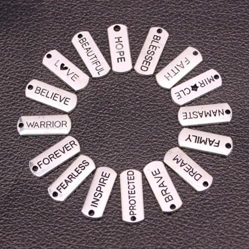 12pcs Metal Alloy Believe Faith Dream Charms jewellery pendant For Necklace 21*8mm