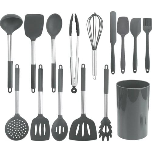 15Pcs Cooking Utensils Set Stainless Steel Silicone Kitchen Utensil Set Non-stick Spatula with Storage Box Cooking Tools Gift