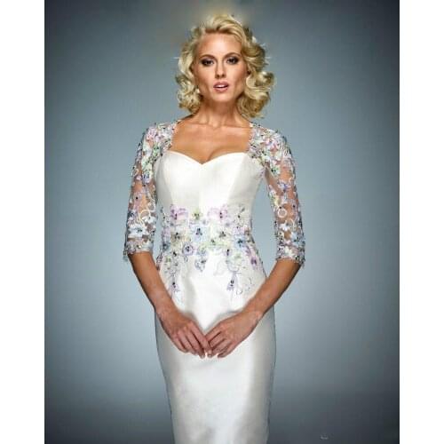 2 Pieces Mother Dresses With Jacket Lace Appliqued Beaded Knee Length Formal Evening Gowns Custom Made Wedding Guest Dresses