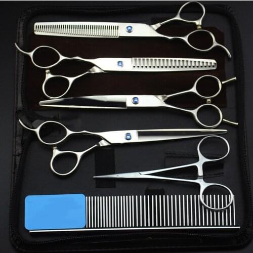 7.0 inch Left-handed Professional PET GROOMING SCISSORS Cutting+Thinning+Curved Shears+Steel comb 4 pcs in one set JP440C