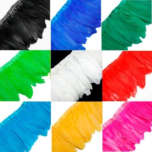 New Arrivals 10 Colors for Choosing Goose feather trims 2 meters/lot Dyed geese feather ribbons 15-20cm Duck feather fringes