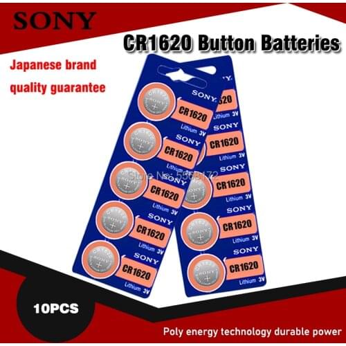 10pcs for sony 3V CR1620 Original Lithium Battery For car key watch remote control toy 1620 ECR1620 GPCR1620 Button Coin Battery
