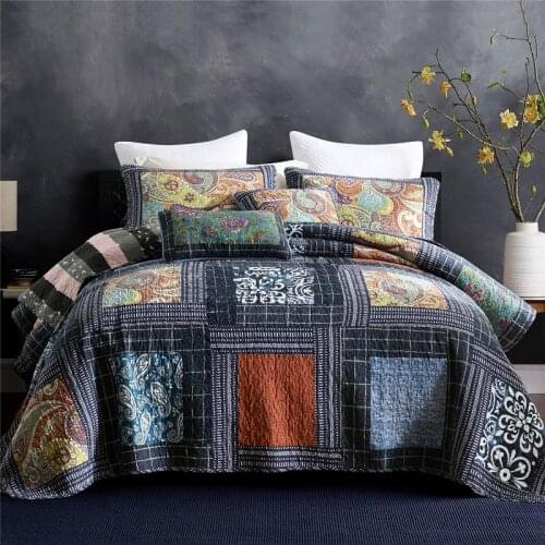 Vintage Bedspread on the Bed Cotton Quilt Set 3PCS Patchwork Coverlets Bed Cover Pillowcase Queen Size Quilts Summer Blanket