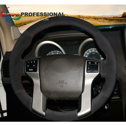 DIY Hand-Sewn Non-Slip Black Suede Steering Wheel Cover For Toyota Land Cruiser Prado Tundra Tacoma Car Interior Accessories