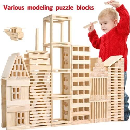 Montessori Kids Toy Baby Wood 100Pcs Blocks Building Learning Educational Preschool Training Wooden Building Blocks