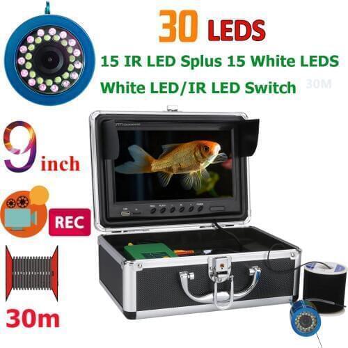 GAMWATER 9 Inch DVR 1000TVL Fish Finder Underwater Recording Fishing Camera 15pcs White LEDs plus 15pcs Infrared Lamp