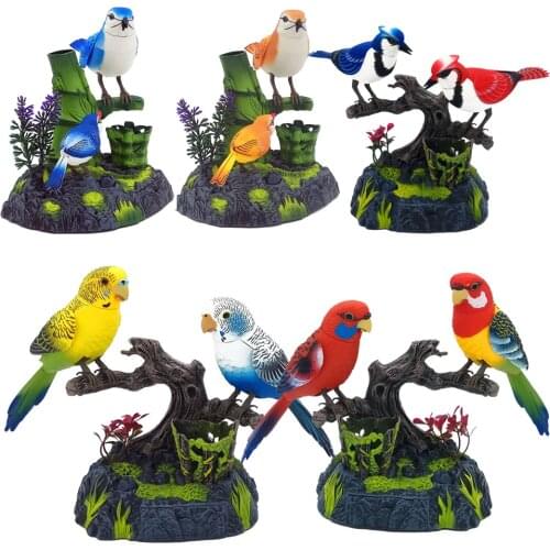 Electric Voice-Activated Bird Simulation Couple Bird Will Move Magpie Parrot Pet Bird Children Decoration Model Toy Gift