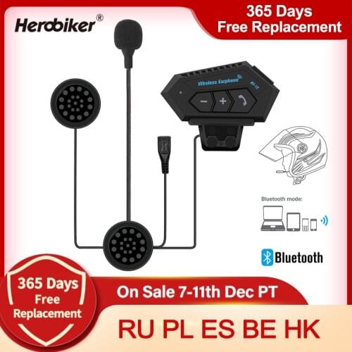 HEROBIKER Motorcycle Helmet Headset Wireless Bluetooth Headphone Speaker Handsfree Music Automatic Call Answer Hands-Free BT-12