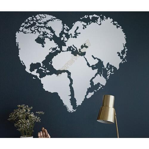 World Map Heart Shaped Design Vinyl Home Decal Office Decor Living Room Removable Abstract Wall Sticker For Bedroom B521