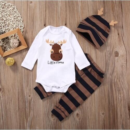 Newborn Baby 0-18M Tops Romper +Long Pants Hat Girl Boy Outfits Clothes 3PCS Set Baby Clothing Babys Sets