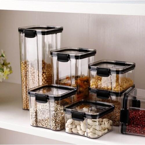 Food Kitchen Storage Box Vacuum Lid Coffee Bean Nut Chocolate Candy Pasta Organizer Container Transparent Sealed Cans Plastic
