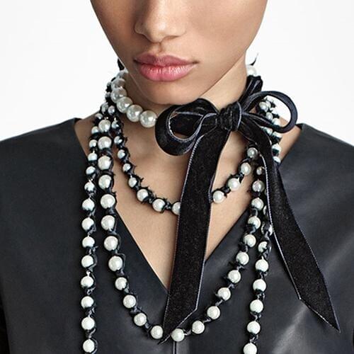 HOT SALES!!! New Arrival Women Bowknot Velvet Rope Faux Pearls Chokers Statement Necklace Collar Jewelry Wholesale Dropshipping