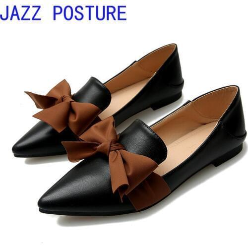 Hot selling womens singles shoes new pointed bow flat lazy shoes step on two feet plus size 33-43 q459