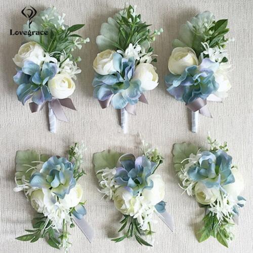 Lovegrace Wedding Bouquet Charm Bracelets Artificial Silk Flowers Groom Boutonniere Man Bride Wrist Corsage Women Party Decor