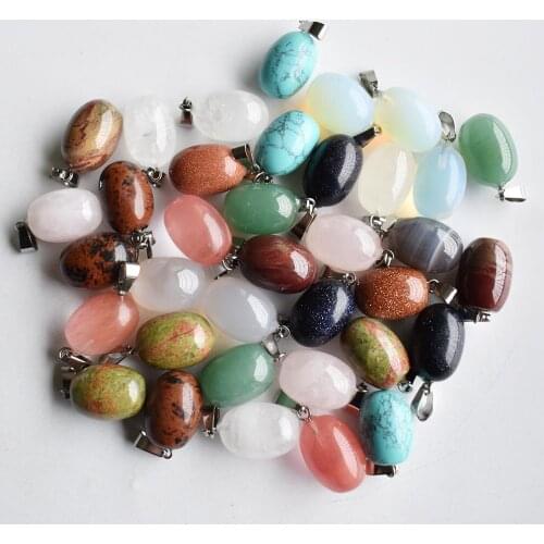 Fashion good quality natural stone mixed egg shape charm pendant for DIY jewelry making wholesale 50pcs/lot free shipping