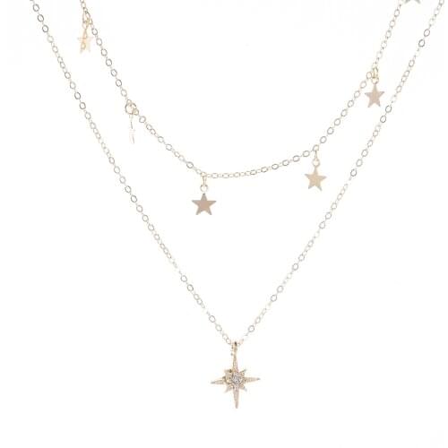 Fashion Necklace Jewelry Multilayer Rhinestone Star Tassel Pendant Necklace Statement Necklace Gifts For Women Clavicle Chain
