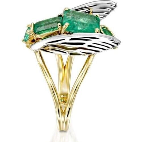 Fashion Cute Insect Bee Rings for Women Creative Design Two-tone Green Rhinestone Ring Fashion Punk Jewelry Gifts Dropshipping