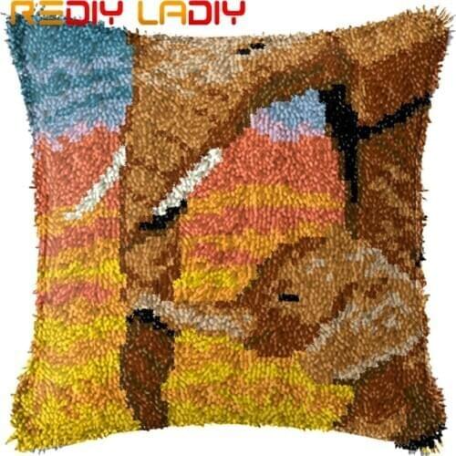 Latch Hook Kit Make Your Own Cushion Elephant Love Pre-Printed Canvas Crochet Pillow Case Latch Hook Cushion Cover Arts & Crafts