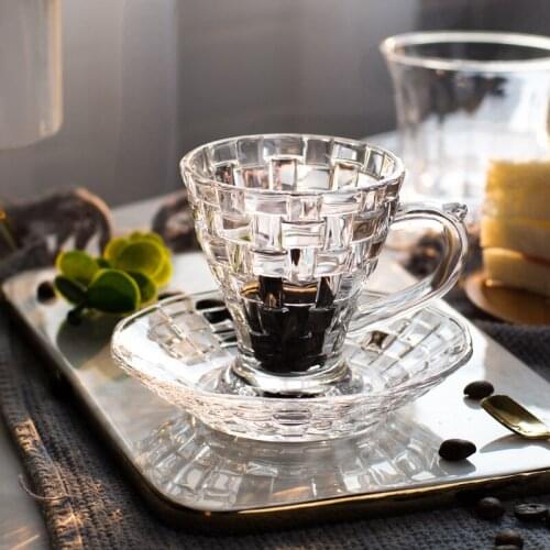 Japanese glass coffee cup and saucer set European mocha latte garland transparent cup afternoon teacup mug fun gift CL80302