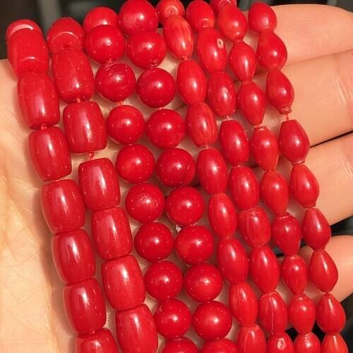 Natural Stone Red Coral Beads Irregularity Geometry Round Rice Shape Spacer Beads For DIY Jewelry Making Bracelet Earrings 15