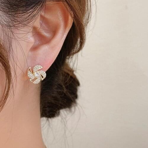 2021 New Hot Creativity Rotating Windmill Earrings Korean Fashion Micro-Zircon Earrings for Women Friends Girls Jewelry Gift