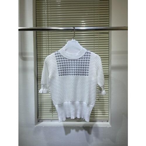 New women fashion 2021 short-sleeved casual printed hollow knit sweater 0323