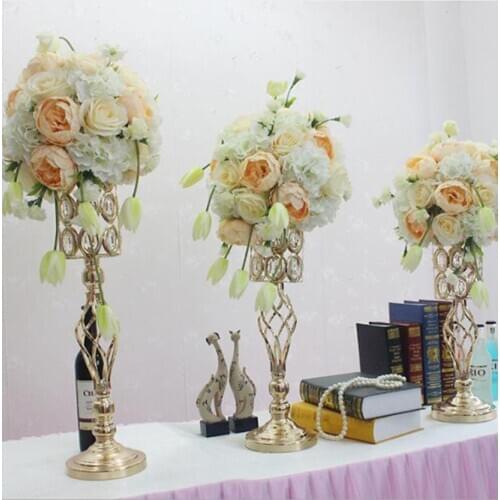 New style wedding decoration gold flower vase table centerpiece metal clear glass candle holder