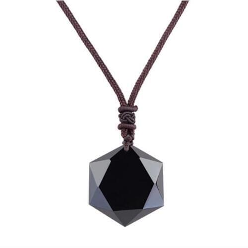 Natural Stone Blue Sandstone Pendant Necklace Black Obsidian Cubic Hexagram Sweater Necklace Amulets For Women and Men Talismans