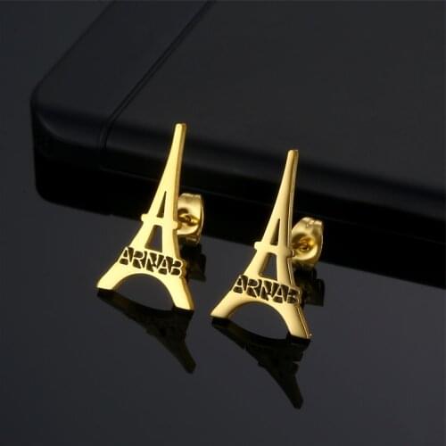 Personalized Name Earrings Eiffel Tower Custom Stainless Steel Earrings for Women Men Gold Silver Color Jewelry Birthday Gift