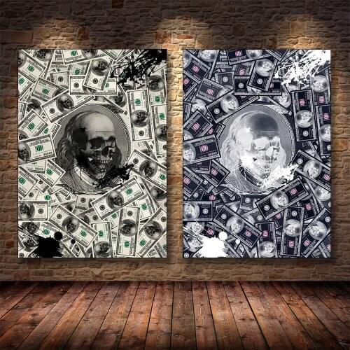 Dollar Skull Modern Style Canvas Poster and Prints Creative Wall Art Money Picture Living Room Study Home Decor Modular Design
