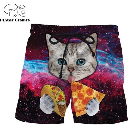 PLstar Cosmos Taco Cat Casual Shorts 2019 summer Hipster Harajuku Men Shorts Galaxy cat eating pizza 3D Print Unisex Cool Shorts
