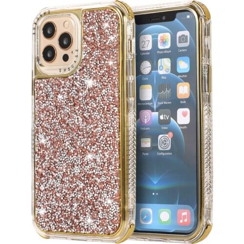 Blinking Glitter Rhinestone Phone Case For iPhone 11 12 Pro Max X XR XS Max 7 8 Plus SE2020 2 in 1 Shockproof Bumper Back Cover